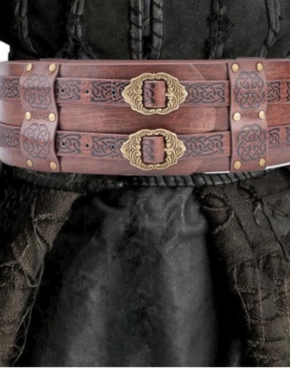 Brown Faux Leather Viking Steampunk Renaissance LARP Waist Belt Brass OS